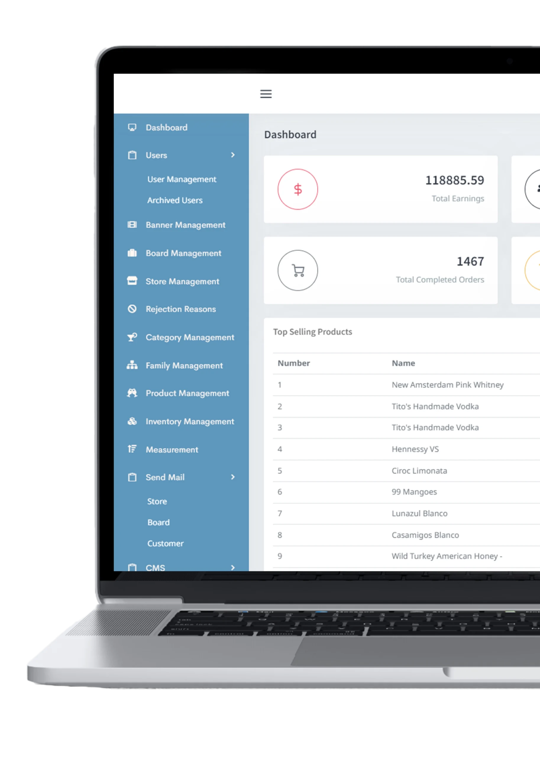drizly clone dashboard